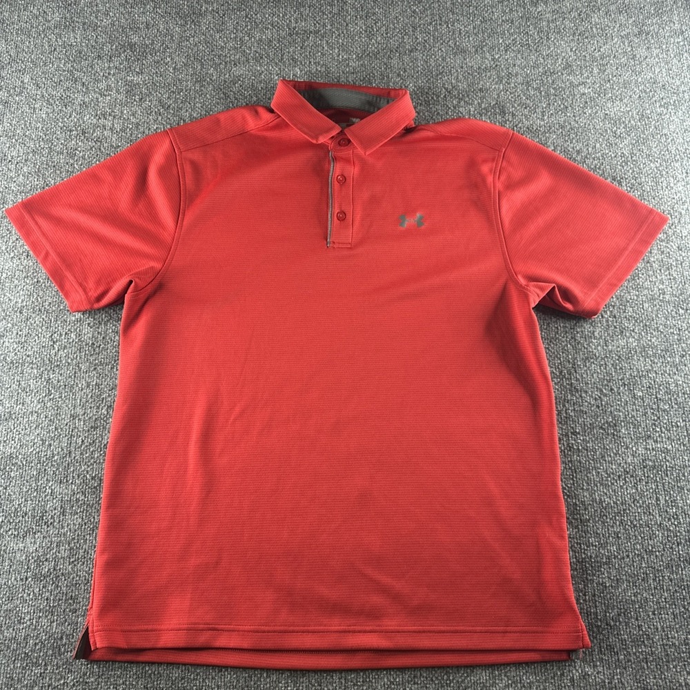 Under‎ Armour Polo Shirt Mens L Red Short Sleeve Golf HeatGear Performance